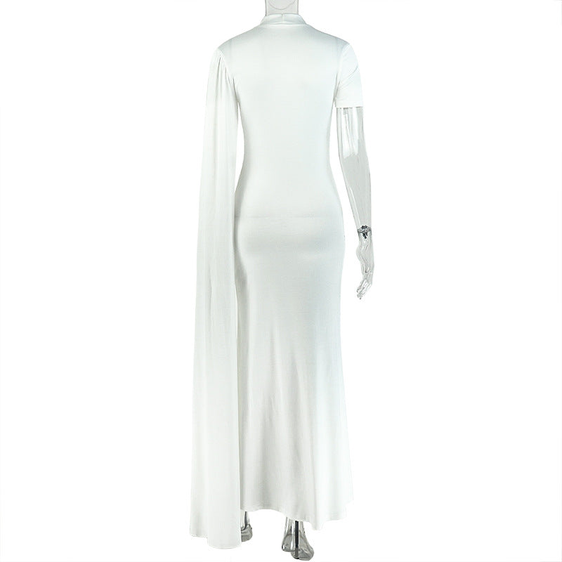 Solid Color Irregular Sleeve Maxi Dress GJYO JD305780