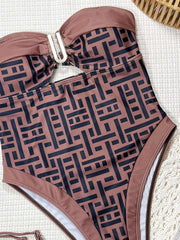Print V Neck Backless One Piece Swimsuit CSYZ G682R