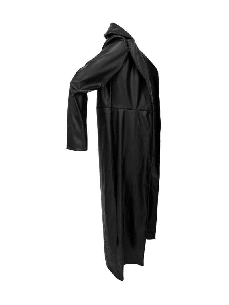 Lapel Button Warm Long Leather Coat LSD LD2271