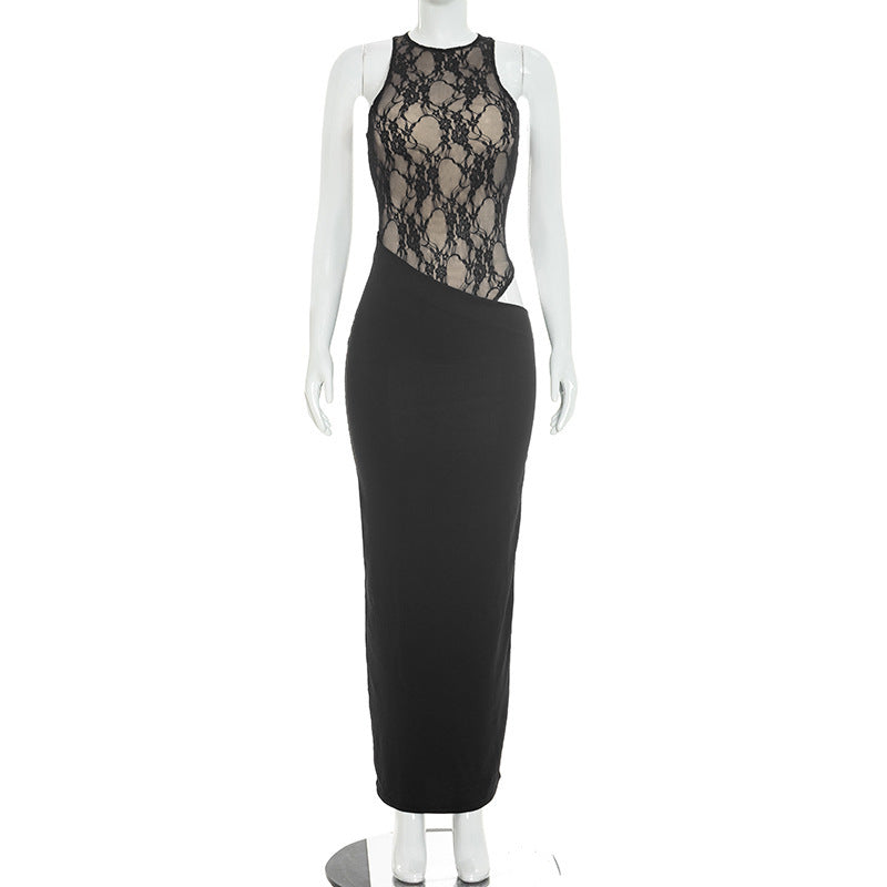 Lace Patchwork Sleeveless Maxi Dress GSZM D26DS244