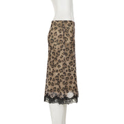 Leopard Lace Patchwork Mesh Mid skirts GPKJ MR49360