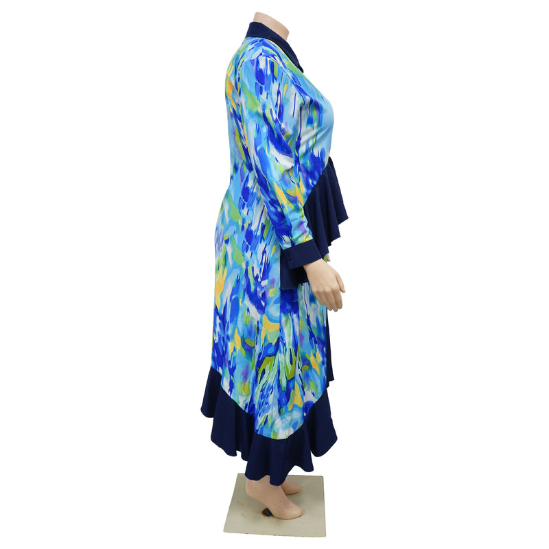 Plus Size Print Irregular Loose Shirt Dress NNWF 8028