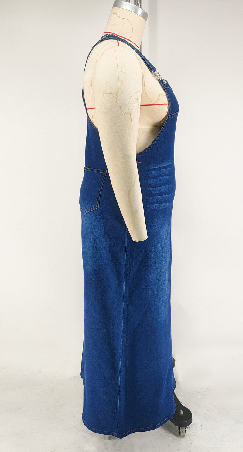 Plus Size Fashion Washed Denim Strap Dress GDAM 218715