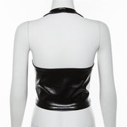 Sexy Halter Tie Up PU Leather Tank Top GYME T1734030