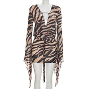 Tiger Print Long Sleeve Mesh Mini Dress GDSF D26DS172