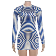 Spiral Pattern Long Sleeve Two Piece Skirts Set DLSF K6S09226A
