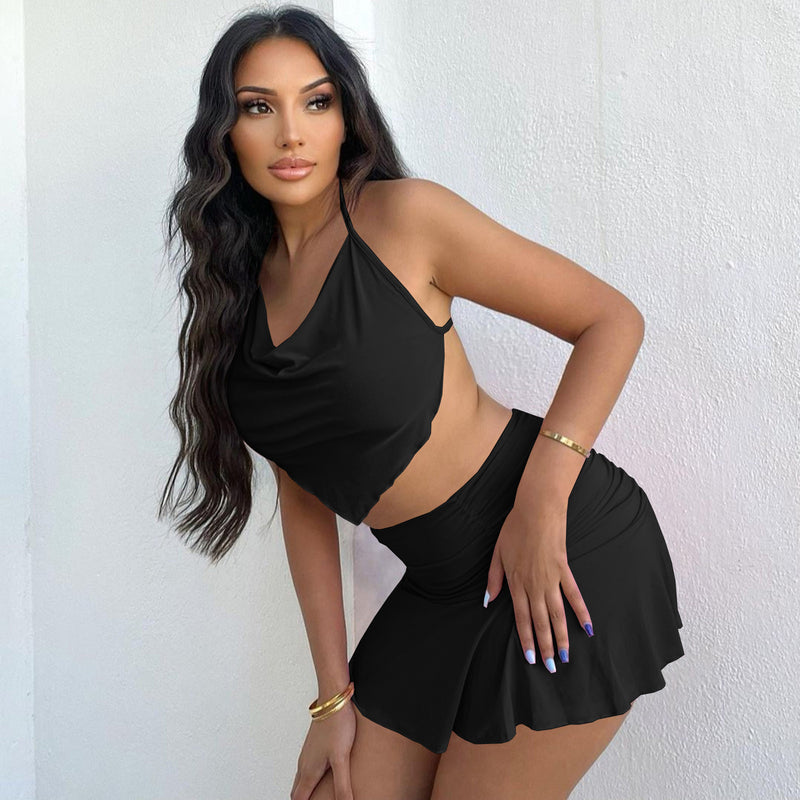 Sexy Halter Top Mini Skirt Two Piece Sets TE 4448
