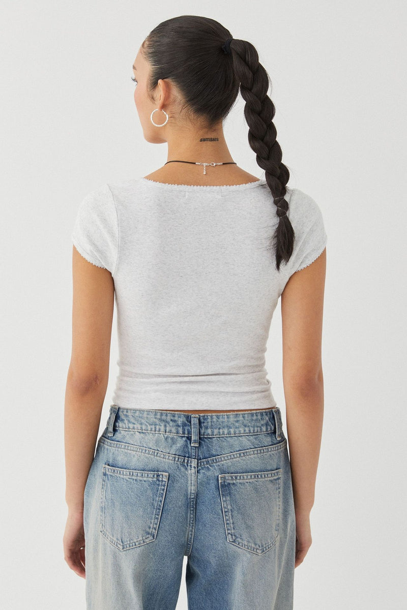 Solid Color U Neck Knits T Shirt GWLS 202402