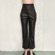 Solid Color Loose Wide Leg Leather Pants BN 313