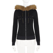 Rivet Zipper Long Sleeve Hooded Coats GPKJ MR50532