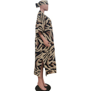 Casual Leopard Print Knits Short Sleeve Long Coat With Headscarf TR 1278