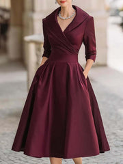 Plus Size Solid Color Long Sleeve Satin Midi Dress BGN 371