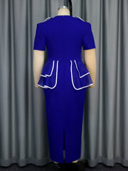 Plus Size Short Sleeve Ruffles Patchwork Midi Dress GKEN AM041229