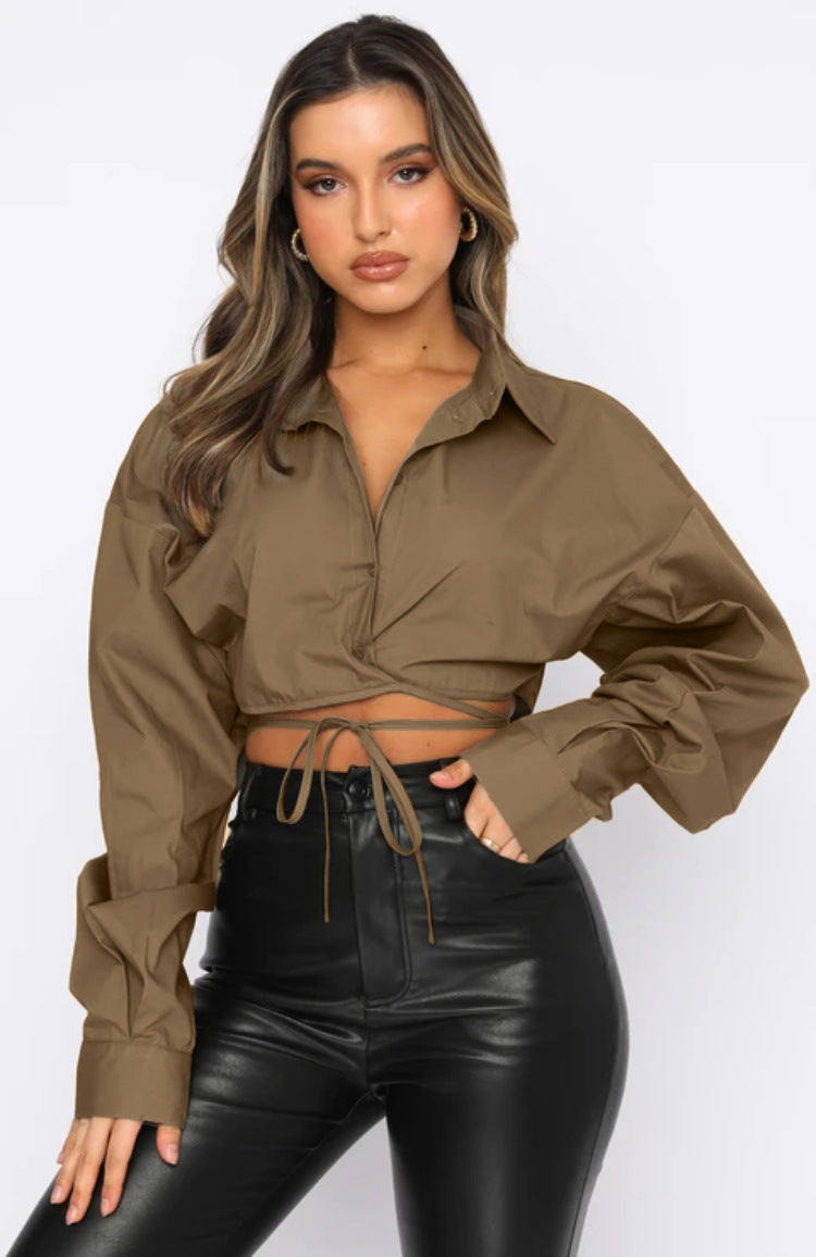Long Sleeve Cardigan Tie Up Shirt SSNF 211046