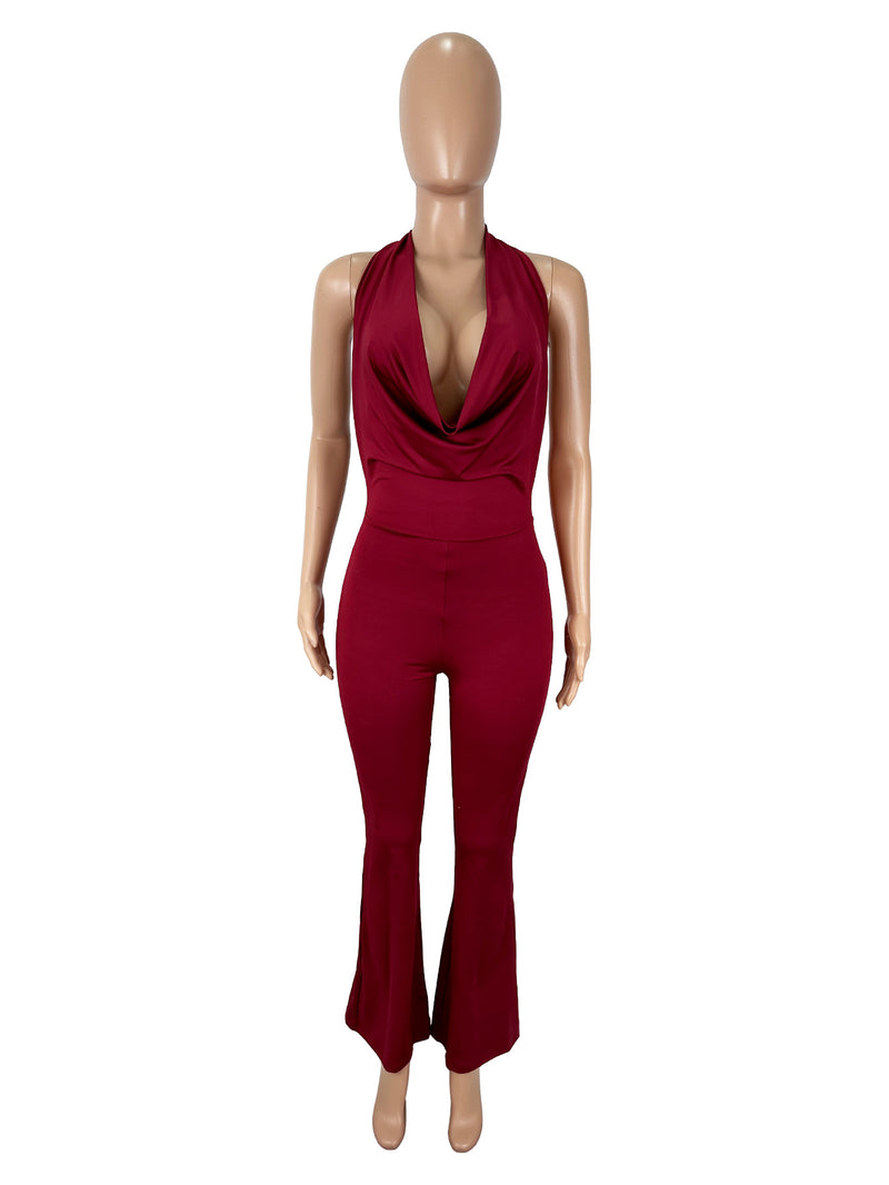 Solid Color Tie Up Backless Jumpsuit SHD 9592