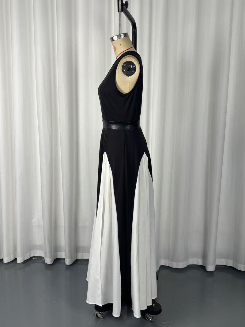 Single Shoulder Contrast Color Split Maxi Dress GWDS 260404