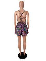 Flower Printed Backless Sling Mini Dress SHD 8522