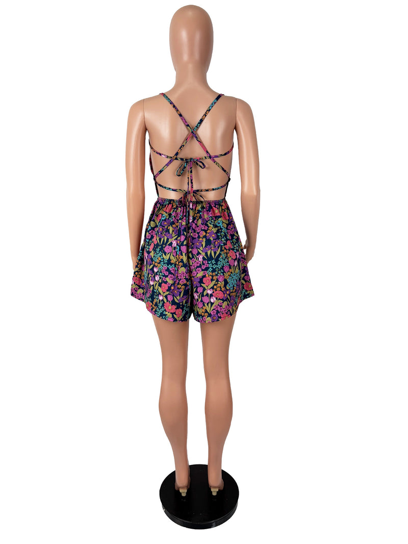 Flower Printed Backless Sling Mini Dress SHD 8522