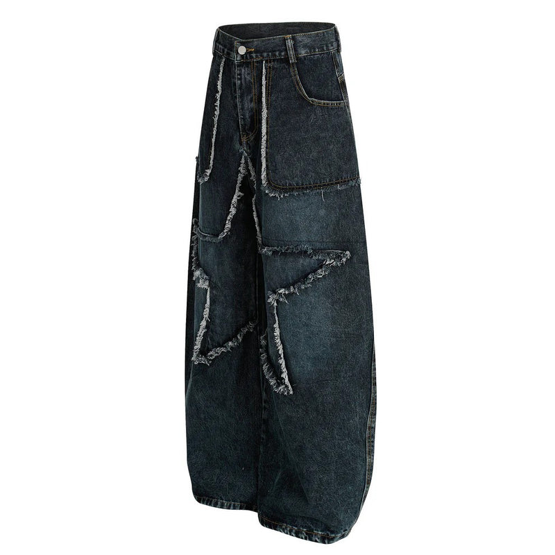 Plus Size Raw Edge Star Print Washed Jeans GYLN 2514