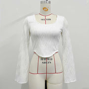 Sexy Solid Color Flare Sleeve Top GZJF 2589