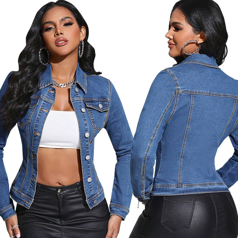 Long Sleeve Lapel Pockets Denim Coat GDAM 218619