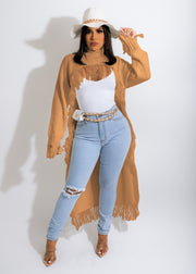 Solid Knitted Tassel Long Sleeve Irregular Sweater Top TR 1188