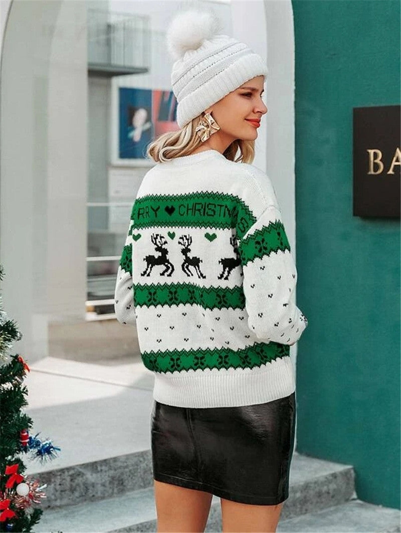 Christmas Reindeer Pattern Knit Pullover Sweater GZYF 1073