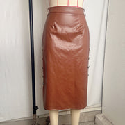 PU Leather Split Long Skirts GPBY 9996