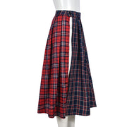 Patchwork Contrast Color Plaid Split Skirt GNZD 7993SG