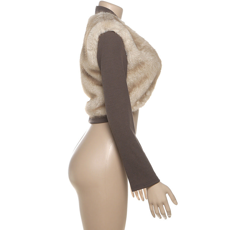 Faux Fur Patchwork Slim Short Jacket GZJQ K25C80752