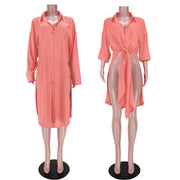 Solid Color Button Slit Long Shirt ASL 6397