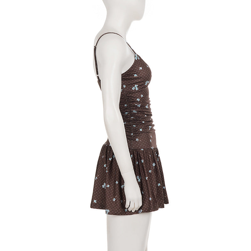 Floral Polka Dot V Neck Mini Dress GPKJ MR49792