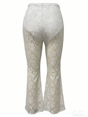 Solid Color Lace Jacquard See Through Micro Flare Pants LSD 2694