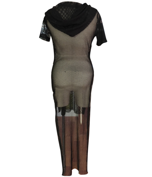 High Slits Black Mesh Smock Cardigan BN 9069