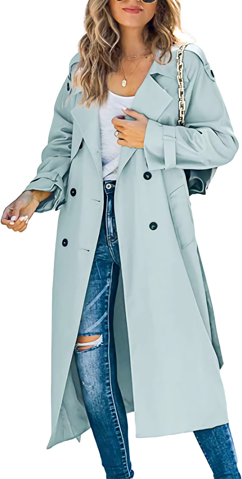 Solid Color Long Sleeve Double Breasted Coat GOFY 888