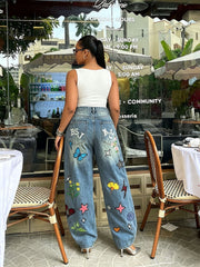 Plus Size Embroidered Patch Star Butterfly Jeans GYLN 4161