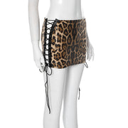 Leopard Sequin Split Tie Up Skirts GDSF J25SK032