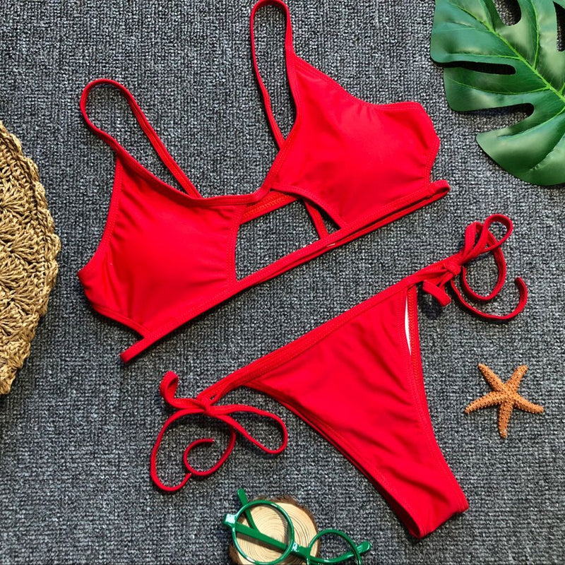 Solid Color Hollow Swimsuit Two Piece Set CSYZ 1852