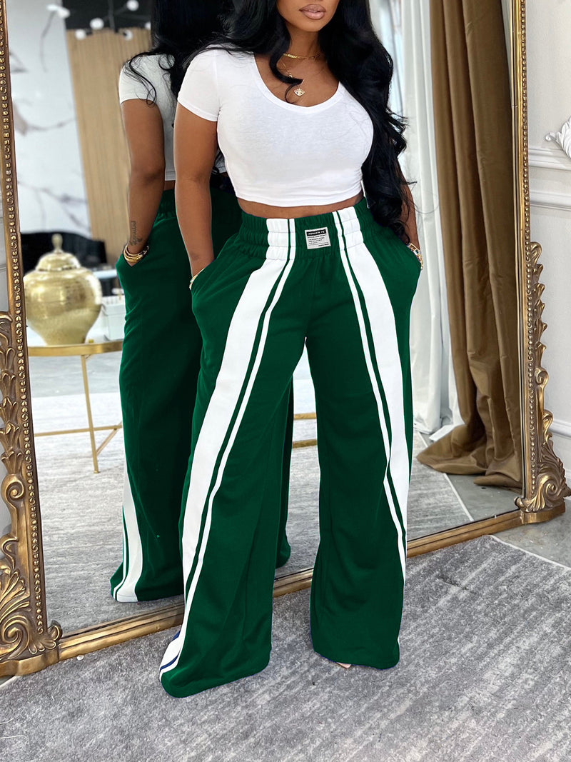 Contrast Color Casual Wide Leg Pants AIL 342