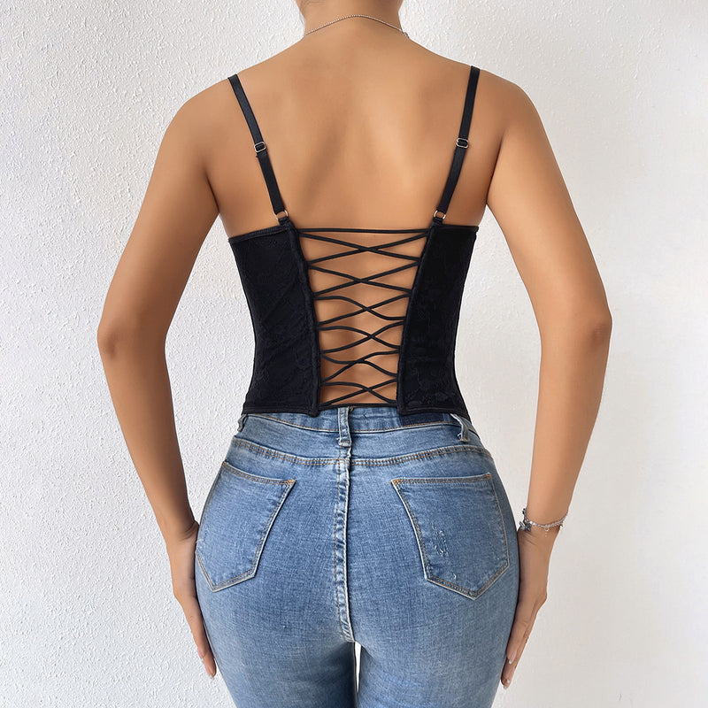 Solid Color Lace Sling Underwire Bustier Tank Top GOMN C09009
