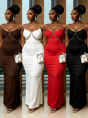 V Neck Sling Slim Maxi Dress GMYU 11500