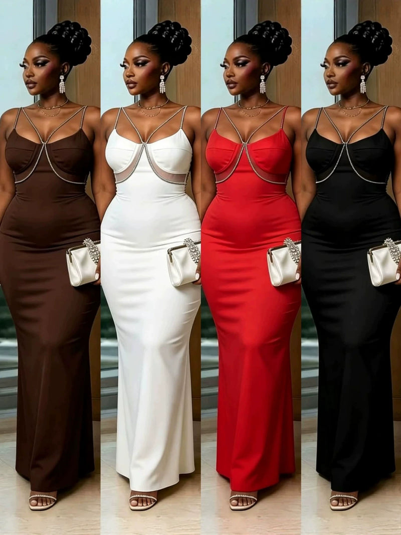 V Neck Sling Slim Maxi Dress GMYU 11500