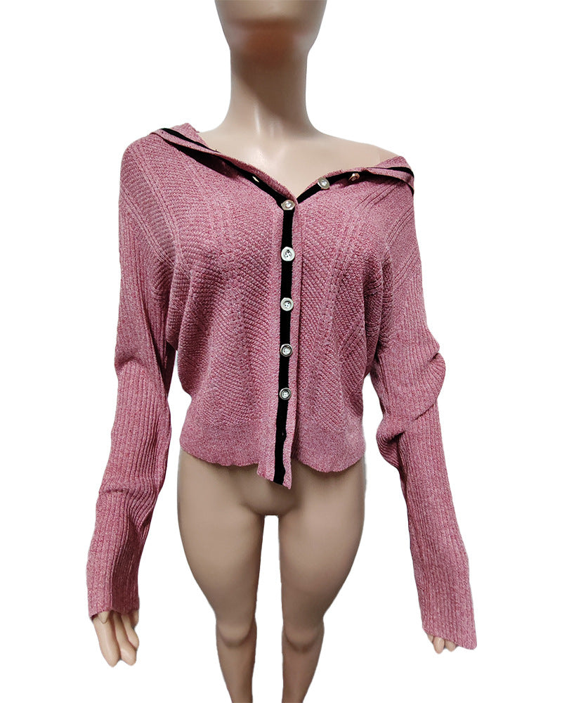 Fashion Patchwork Irregular Knit Hooded Cardigan QXTF 8212