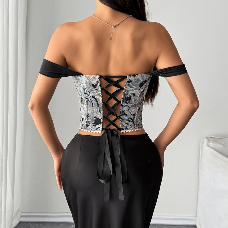 Retro Jacquard Wrap Front Fishbone Camisole GOMN 71097