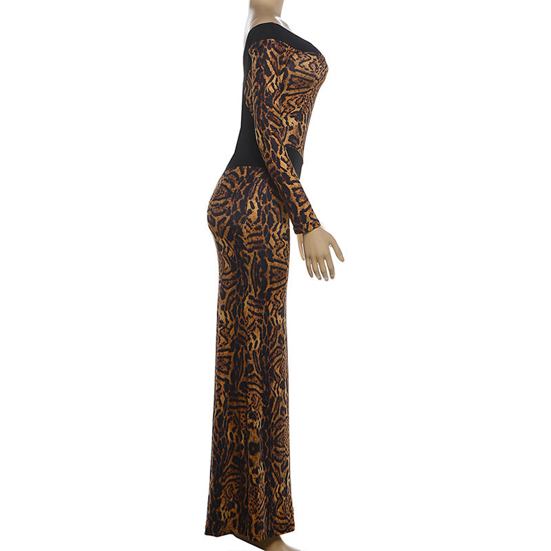 Leopard Print Long Sleeve Maxi Dress DLSF K6D11938A