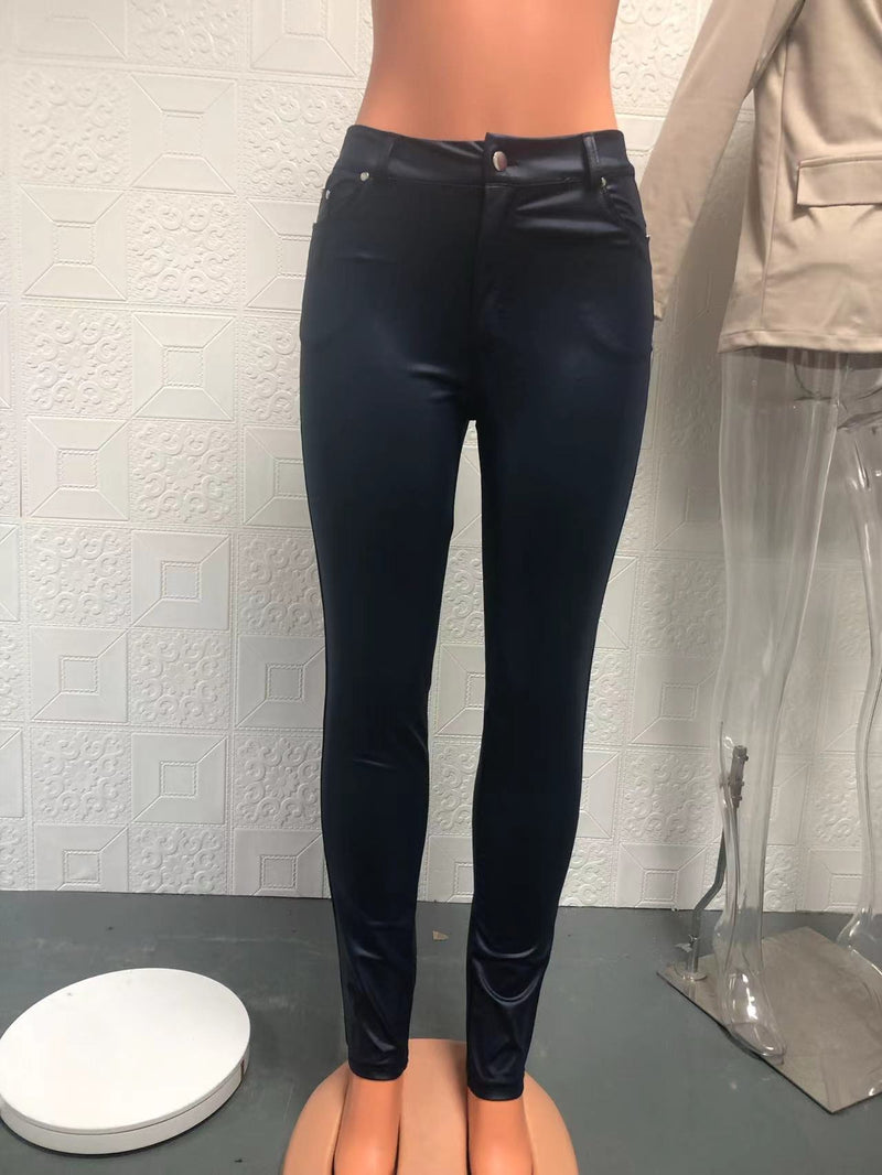 Plus Size Solid color Leather Slim Casual Pants GWTC W0313