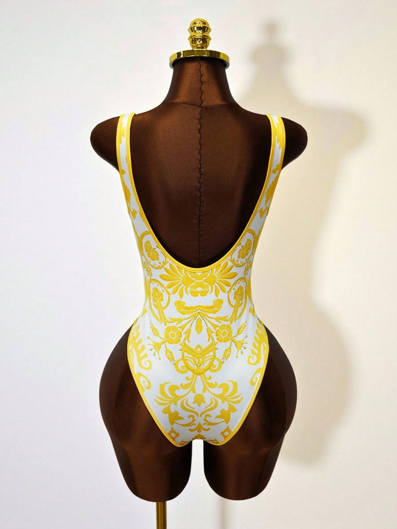 Sleeveless Print One Piece Swimsuit GHYX 8223