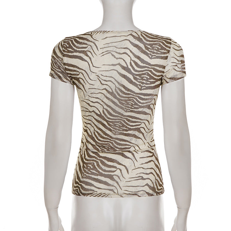 Mesh Print Short Sleeve T Shirt GPKJ MR47652