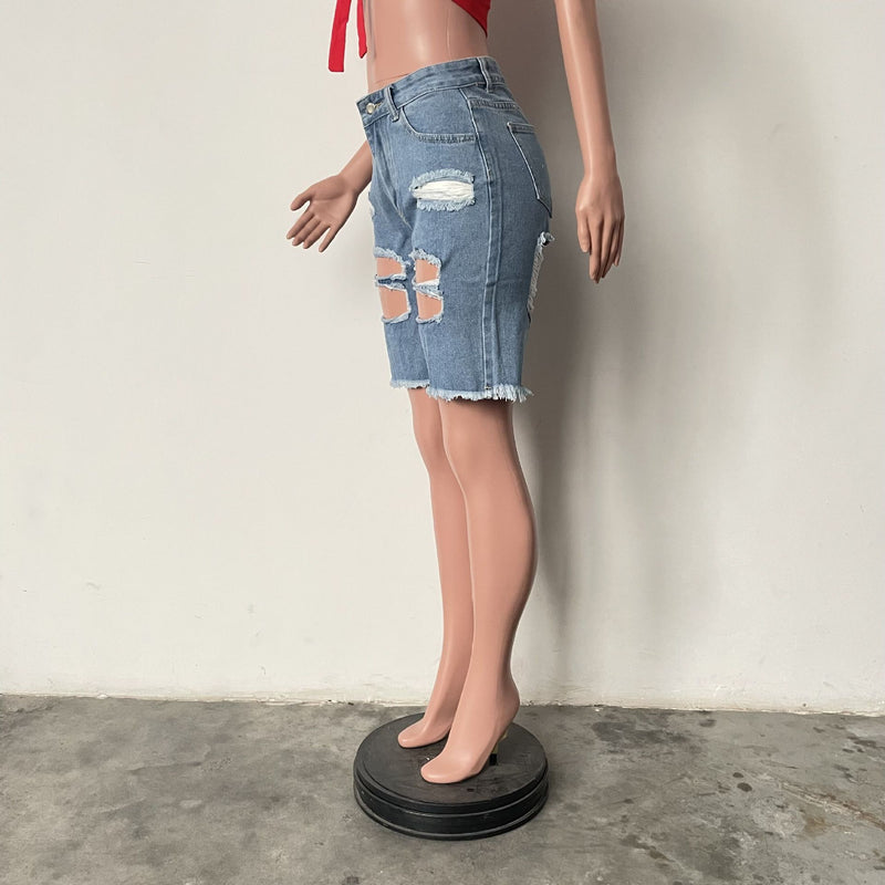 Fashion Holes Tassel Five Point Jeans HMS 7002