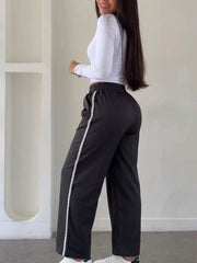 Lace Edge Solid Color Drawstring Sport Pants HNIF YF305